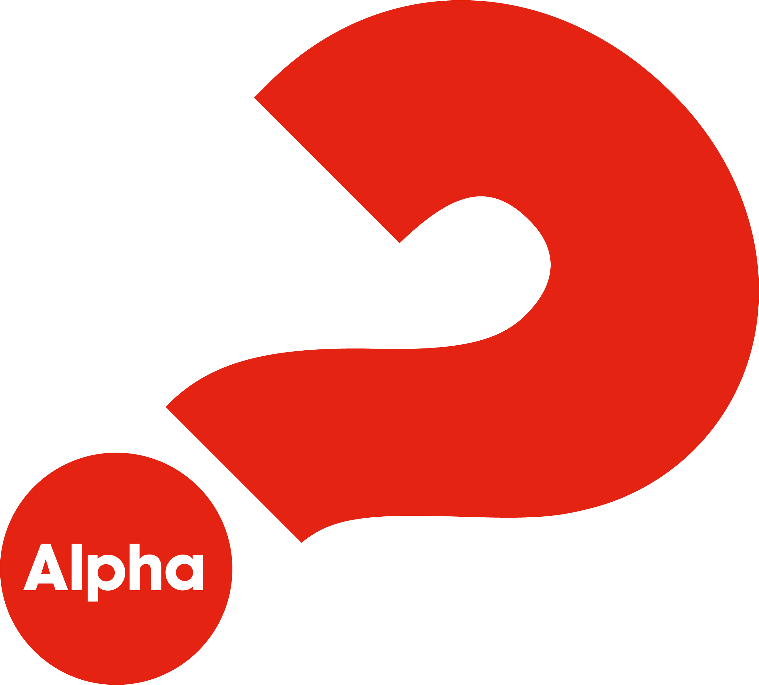 Red question mark with the word Alpha